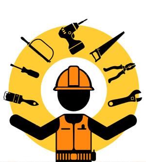 Clip out of a construction worker with tools